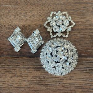 Albert Weiss earrings and 2 unmarked Silver Brooches